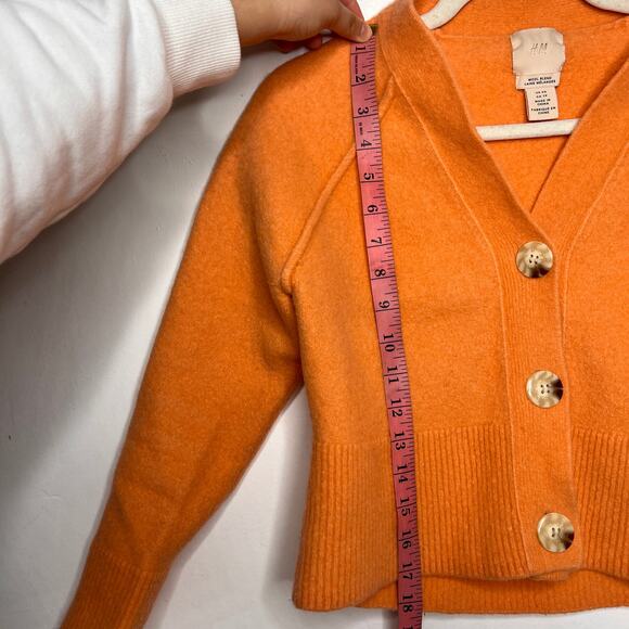 H&M wool blend coral orange vneck cardigan sweater XS - Picture 8 of 9
